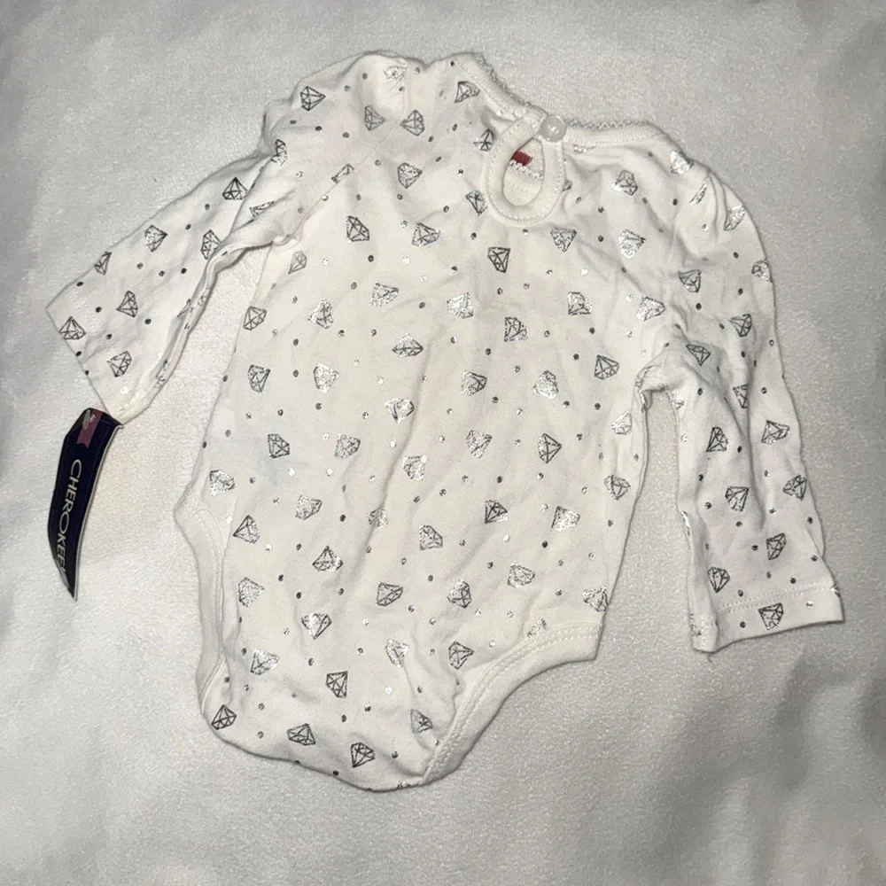 Cherokee White and Red Bodysuit with Red Bow and Silver Diamonds Onesie Newborn